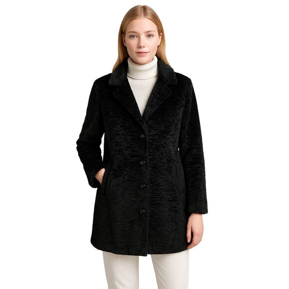 Gallery Black Faux Fur Coat XL Crinkle Texture Holiday Glam Look - Picture 1 of 7